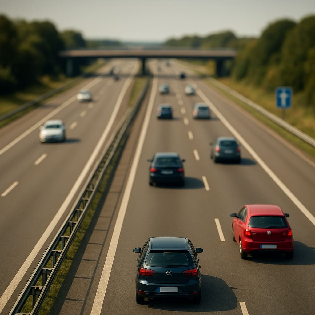 Autobahnszene mit Pkw auf moderner europäischer Schnellstraße